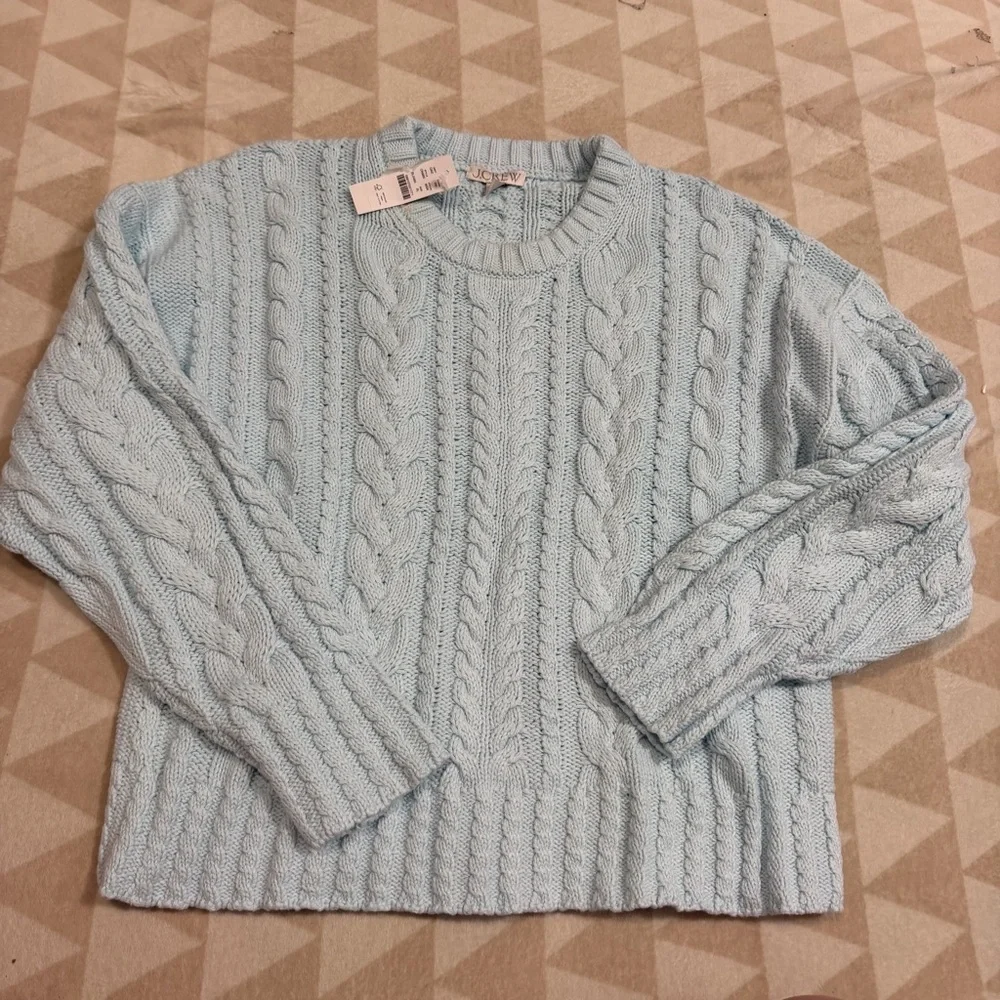 J crew midday skies blue Cable-knit crewneck sweater
